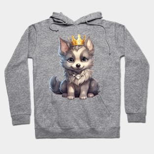 Watercolor Gray Wolf Wearing a Crown Hoodie